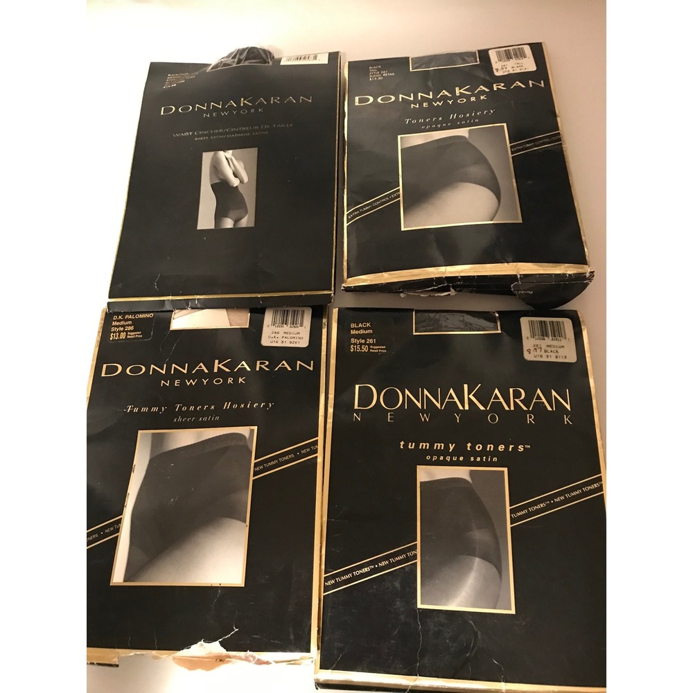 Donna Karan New York Vintage 90s Hosiery Lot 4 Tummy Toners Waist Cincher Black